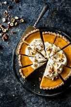 Overhead View Of Pumpkin Cream Pie Served On Plate