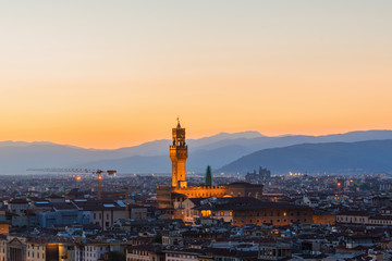 Canvas Print - Sunset over the city of Florence with Palazzo Vecchio