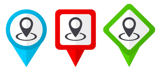 Leinwandbilder - Pointer red, blue and green vector pointers icons.Set of colorful location markers isolated on white background easy to edit.