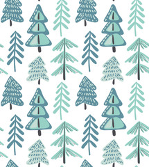 Wall Mural - Vector seamless pattern with winter fir forest