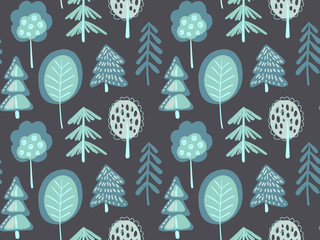 Wall Mural - Vector seamless pattern with winter fir forest