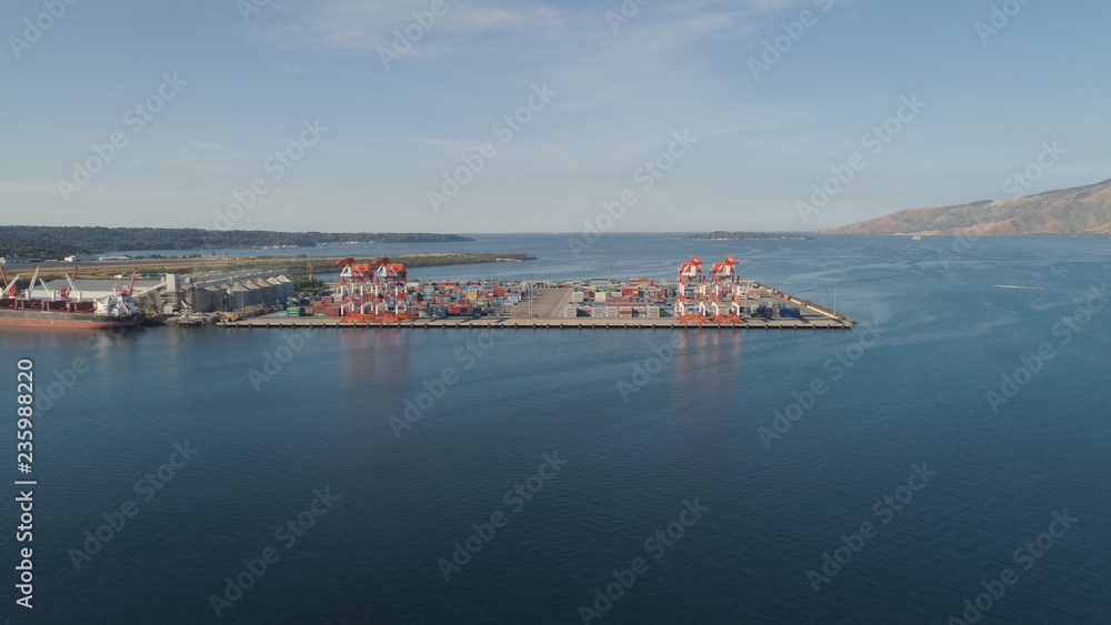 Dock In Port Sea cargo port with cranes, docks, containers in Subic Bay. Philippines ...