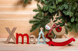 christmas new year, fir branches, wood, wooden figures, deer