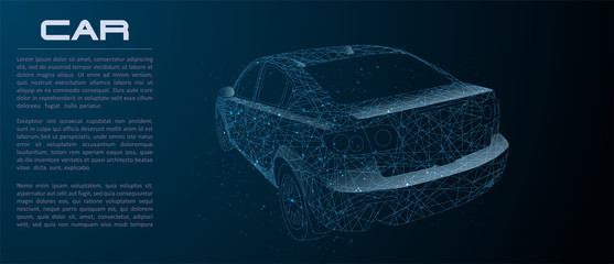 Fototapete - Sport car with polygon line on abstract background. Polygonal space low poly with connecting dots and lines. Connection structure. Vector speed concept background.