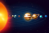Fototapeta Pokój dzieciecy - Planets of the solar system or model in orbit. Milky Way. Space Astronomy Galaxy. Vector realistic illustration. Interplanetary travels in the world. Mars Sun Earth. dark background for your design.