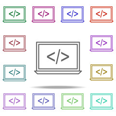 laptop coding icon. Elements of online and web filled in multi color style icons. Simple icon for websites, web design, mobile app, info graphics