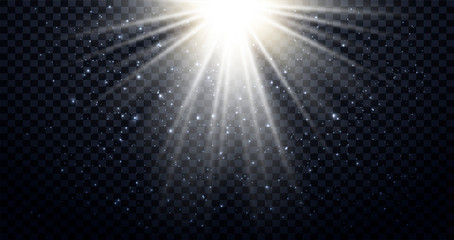 Fototapete - White spotlights. Light Effects. Realistic falling snowflakes. Vector illustration
