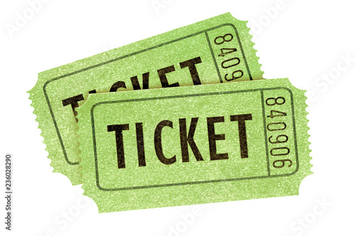 Cuadros en Lienzo Two green movie tickets isolated white background.