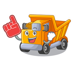 Canvas Print - Foam finger character truck dump on trash construction