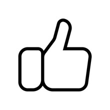 Hand With Thumb Up, Like. Linear Outline Icon. Black Icon On Whi