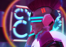 Sci-fi Cyber Robot Punk Girl In Armor Suit Portrait Profile.