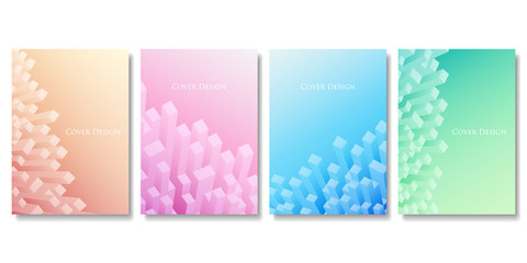 Wall Mural - Set of Colorful Cover Templates with Three Dimensional Cuboids. Applicable for Web Background, Banners, Posters and Fliers. EPS10 Vector.