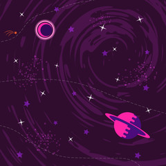 Wall Mural - space flat background with planets and stars