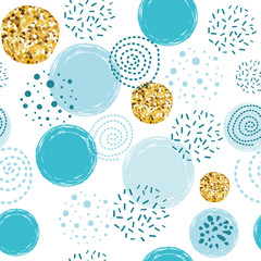 Wall Mural - Seamless dotted pattern with blue hand drawn circle element Boy baby shower background Christmas wrap