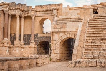 Roman theater at Beit She'an National park also Scythopolis in the Jordan Valley, Northern District, Israel. Antient amphitheatre