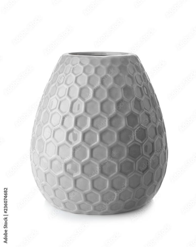 Beautiful ceramic vase on white background