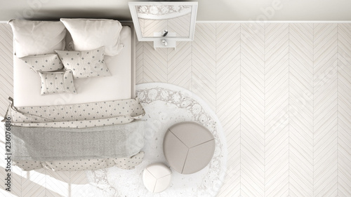 Comfortable Modern White And Beige Bedroom With Wooden Parquet