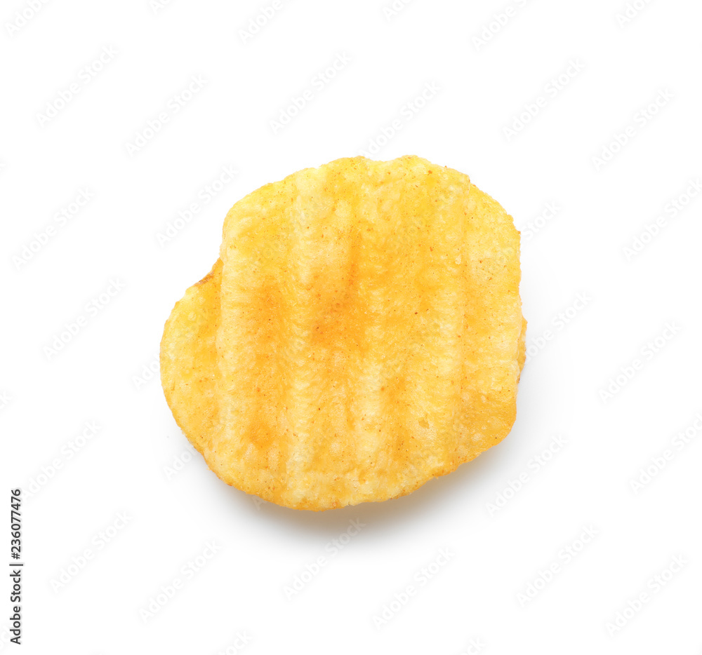 Tasty potato chip on white background