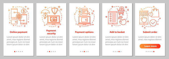 Online shopping onboarding mobile app page screen with linear co