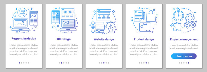 Web design onboarding mobile app page screen with linear concept