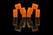 © isuhi - Orange cubes on a black background. A distorted reflection. Mirror imitation. Abstract image. Pieces of raw pumpkin.