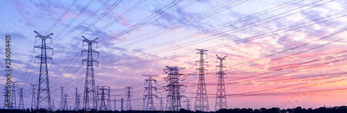 Fotomural high-voltage power lines at sunset,high voltage electric transmission tower