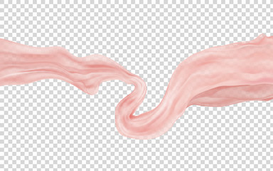 pink translucent fabric floating on transparent background, vector illustration.