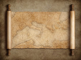 Fototapeta Mapy - Vintage medieval mediterranean map scroll on table