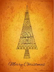 Wall Mural - vintage christmas card with christmas tree and the inscription. hand-drawn stylized tree on grunge r