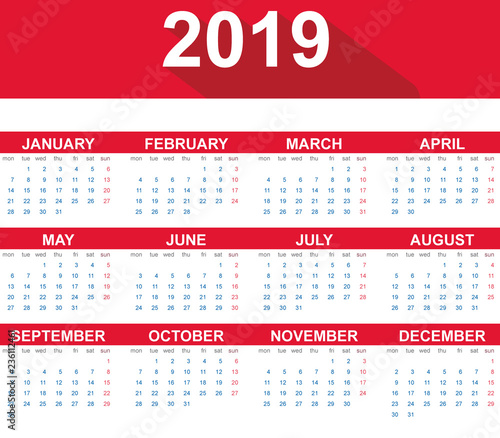 Calendario 2019 En Ingles Flat Design Buy This Stock Vector And Explore Similar Vectors At Adobe Stock Adobe Stock calendario en ingles