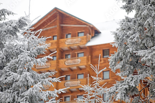 Big Beautiful Wooden House In The Snowy Woods In Winter Buy This