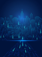 concept of communication technology; digital building with lighting effect