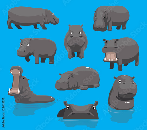 Hippopotamus Yawning Cute Cartoon Vector Illustration Tableau sur Toile