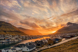 Fototapeta Tęcza - Sunrise in Klaksvik, Faroe Islands