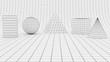 © patila - 3d render - Low polygonal geometric forms on quadratic backdrop