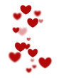 lot of red hearts on a white background. Valentine's day, hearts partially blurred