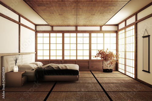 Interior Luxury Modern Japanese Style Bedroom Mock Up