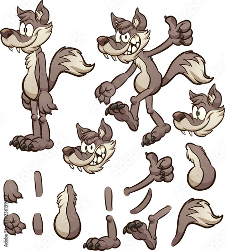 Fotomural Cartoon wolf or coyote character with different body pats