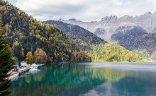 Moutain Lake Ritsa (Riza), Abkhazia, Caucasus Mountains