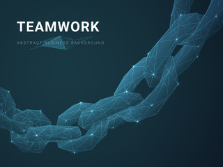 Abstract modern business background vector depicting teamwork with stars and lines in shape of a chain on blue background.