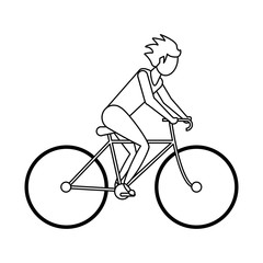 Sticker - Man riding vintage bike black and white