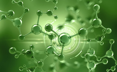Aufkleber - Abstract molecule model. Digital technology in genetic engineering. Artificial Intelligence in molecular synthesis. 3D illustration on a futuristic background