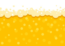 Seamless Beer Background With Foam And Bubbles. Pattern Wallpaper Beer Oktoberfest . Flat Vector Illustration.