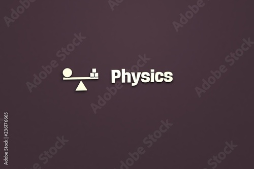Fotografie, Obraz Text Physics with yellow 3D illustration and brown background