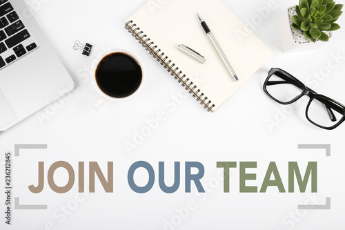 Fotografía Join Our Team Concept On Top View Office Table Desk