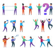 © paper_owl - Funny people characters showing various actions. People dancing, celebrating, cheering, playing music, drinking beer, thinking. Flat design vector illustration