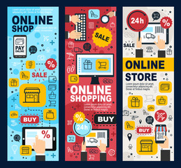 Aufkleber - Online shopping and payment linear banners