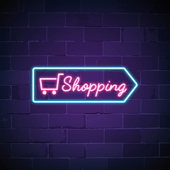 Poster - Shopping cart neon sign vector