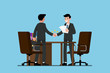 Two Businessmen standing and shake hands each other for cooperation and make a deal.