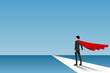 Businessman in red cape standing on the street way to success of his career. Flat vector illustration design of the employee character congratulation.